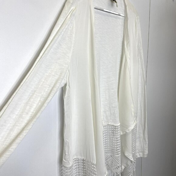 XCVI Open Cardigan Sweater Womens Size Medium White Lightweight Boho Fringe - Picture 2 of 6